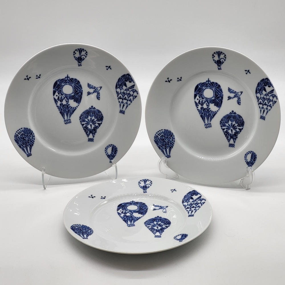 IKEA Promenad Blue Birds & Hot Air Balloons 8.5" Salad Plates Set Of 3